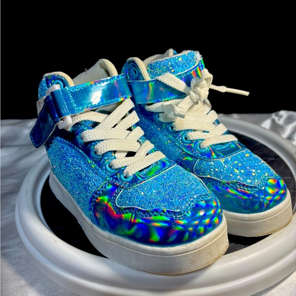 Other - Holographic Blue Kids Sneakers size 13/13.5 measures 7 3/4” no size or brand